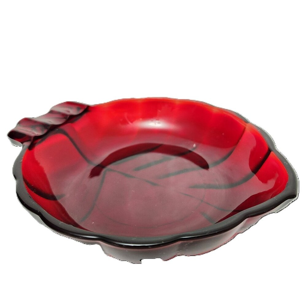 Roly Poly Royal Ruby Leaf Shape Art Deco MCM Dish/Ash Tray by Anchor Hocking